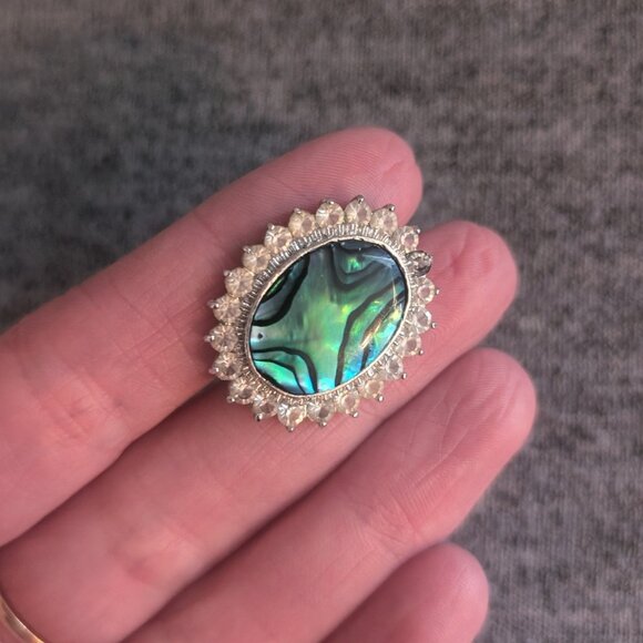 Vintage Butler Plug Earrings, Faux Abalone/Shell Inlay with Rhinestone, … - Picture 6 of 6